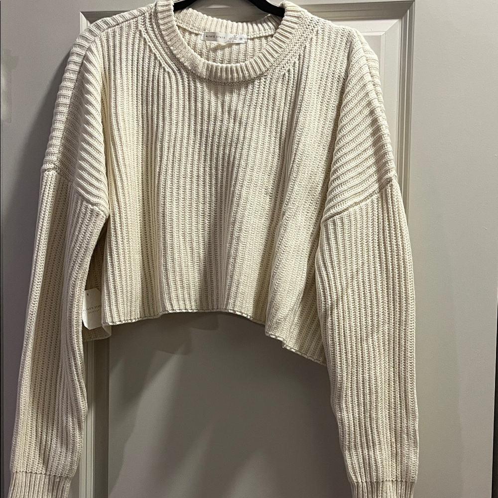Nwt Altar’d State Cream Ribbed Knit Cropped Sweater